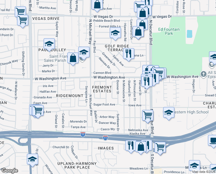 map of restaurants, bars, coffee shops, grocery stores, and more near 704 Mc Dermit Street in Las Vegas