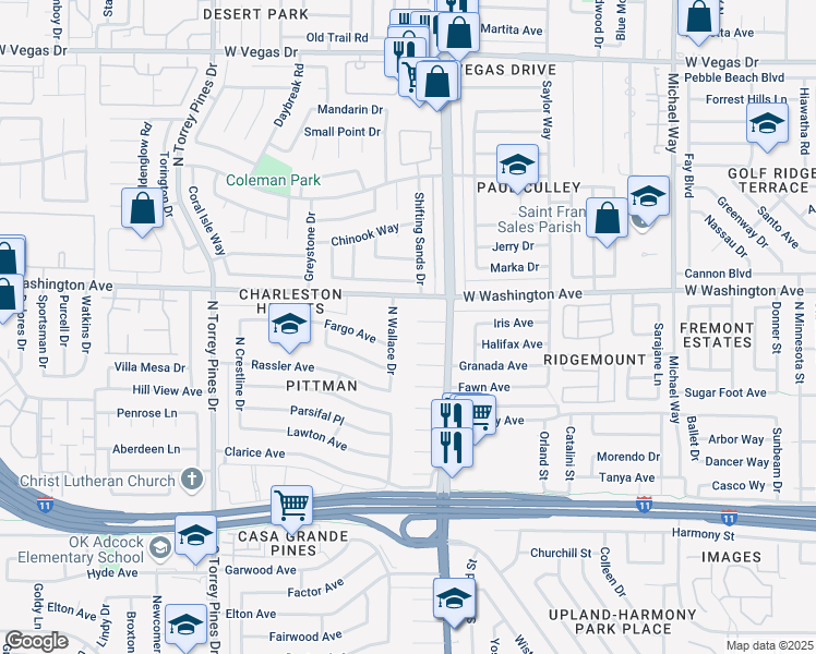 map of restaurants, bars, coffee shops, grocery stores, and more near 6124 Iris Circle in Las Vegas