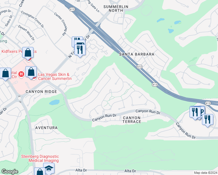 map of restaurants, bars, coffee shops, grocery stores, and more near 605 Canyon Greens Drive in Las Vegas