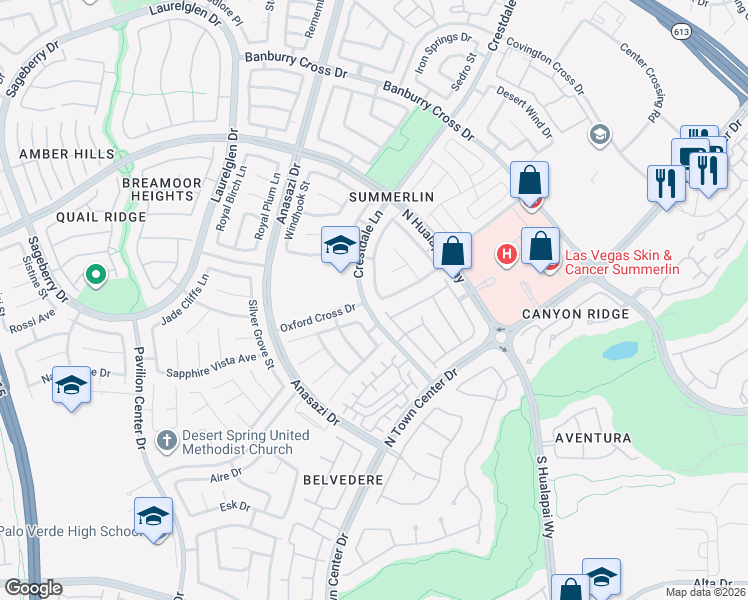 map of restaurants, bars, coffee shops, grocery stores, and more near 605 Lexington Cross Drive in Las Vegas