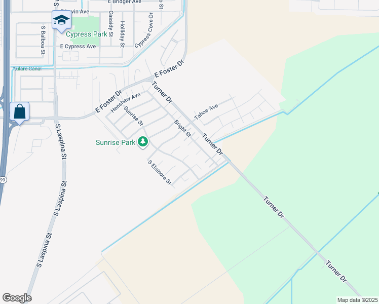 map of restaurants, bars, coffee shops, grocery stores, and more near 1892 Arrowhead Place in Tulare
