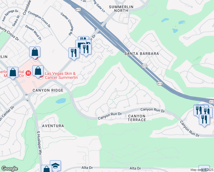 map of restaurants, bars, coffee shops, grocery stores, and more near 613 Proud Eagle Lane in Las Vegas