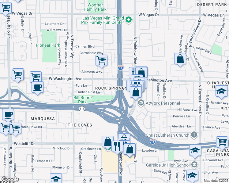 map of restaurants, bars, coffee shops, grocery stores, and more near in Las Vegas