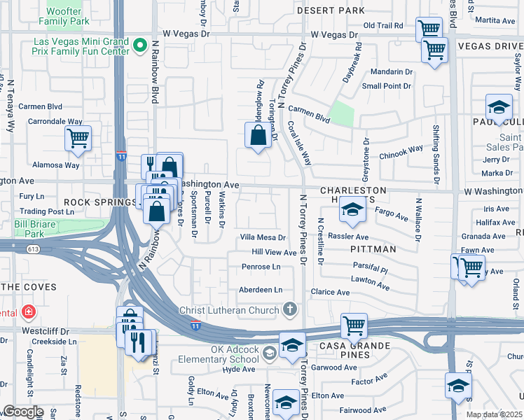 map of restaurants, bars, coffee shops, grocery stores, and more near 6444 Candlebrush Lane in Las Vegas