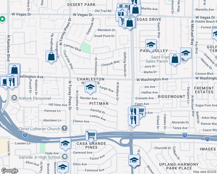 map of restaurants, bars, coffee shops, grocery stores, and more near 6224 Fargo Avenue in Las Vegas