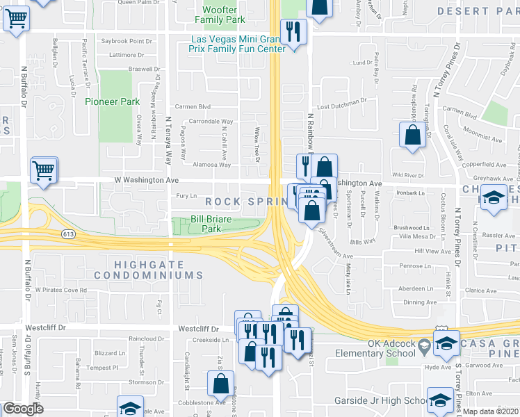 map of restaurants, bars, coffee shops, grocery stores, and more near in Las Vegas