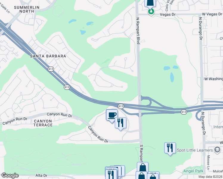 map of restaurants, bars, coffee shops, grocery stores, and more near 9001 Grove Crest Lane in Las Vegas