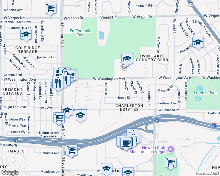 map of restaurants, bars, coffee shops, grocery stores, and more near 712 Glen Abbey Circle in Las Vegas