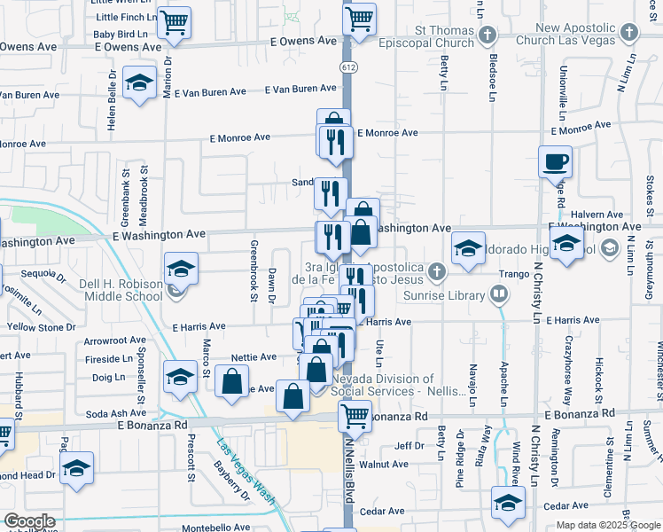 map of restaurants, bars, coffee shops, grocery stores, and more near 871 Sound Barrier Drive in Las Vegas