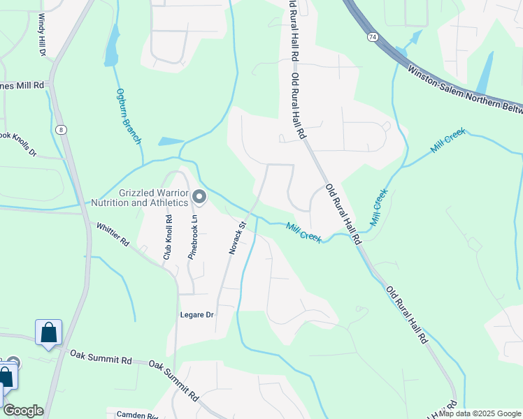 map of restaurants, bars, coffee shops, grocery stores, and more near 5741 Novack Street in Winston-Salem