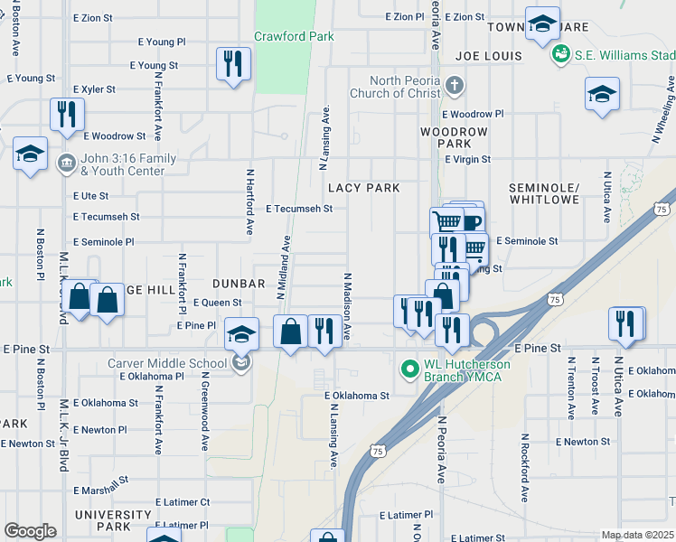 map of restaurants, bars, coffee shops, grocery stores, and more near 792 East Reading Street in Tulsa