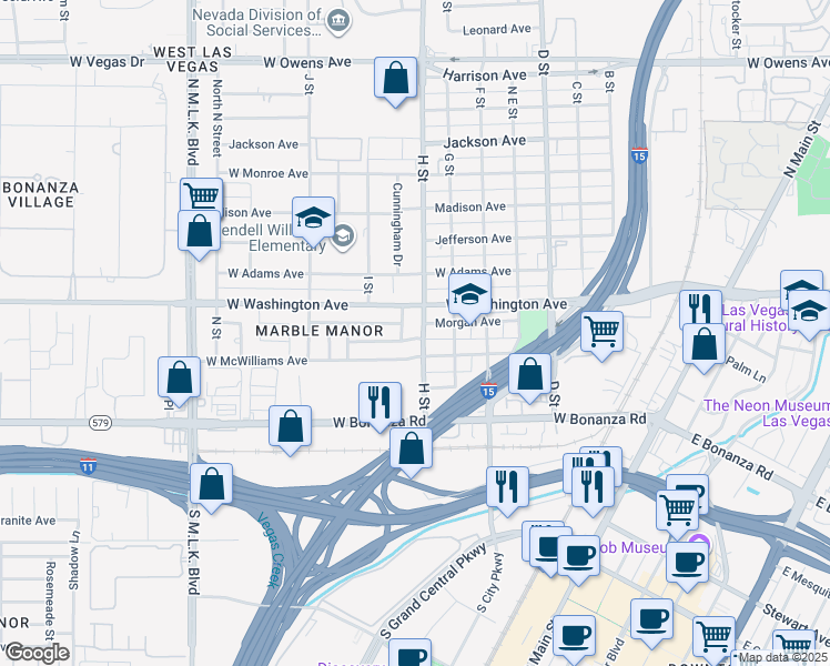 map of restaurants, bars, coffee shops, grocery stores, and more near 800 Gerson Avenue in Las Vegas