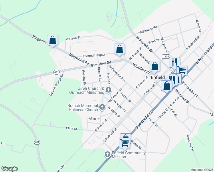 map of restaurants, bars, coffee shops, grocery stores, and more near 321 Nash Street in Enfield
