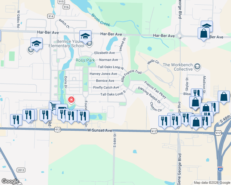 map of restaurants, bars, coffee shops, grocery stores, and more near 6432 Tall Oaks Loop South in Springdale