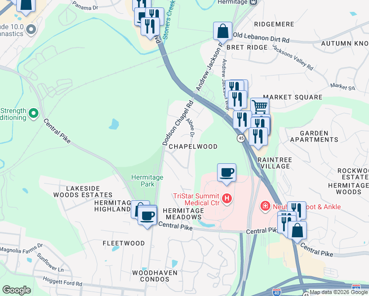 map of restaurants, bars, coffee shops, grocery stores, and more near in Nashville