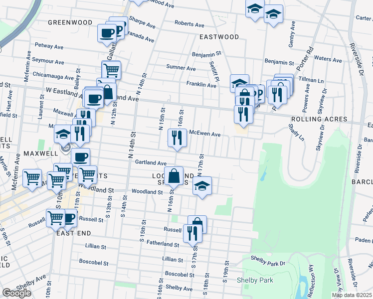 map of restaurants, bars, coffee shops, grocery stores, and more near 402 Rudolph Avenue in Nashville