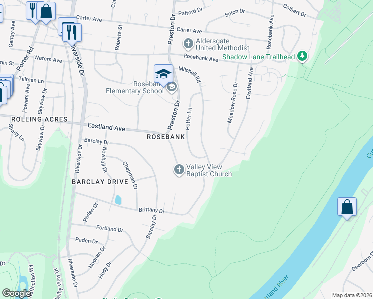 map of restaurants, bars, coffee shops, grocery stores, and more near 814 Potter Lane in Nashville