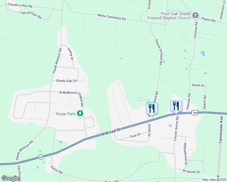 map of restaurants, bars, coffee shops, grocery stores, and more near 177 Echo Valley Drive in Cookeville