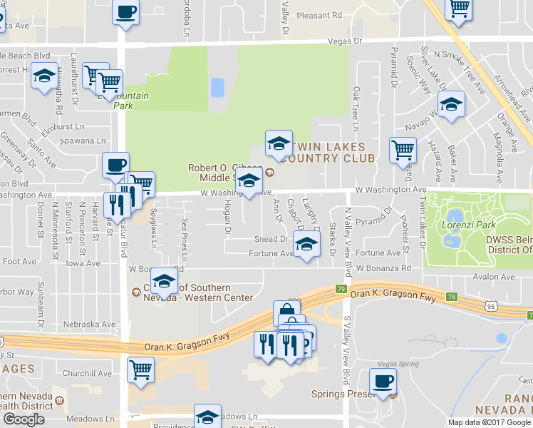 map of restaurants, bars, coffee shops, grocery stores, and more near 809 Ann Drive in Las Vegas