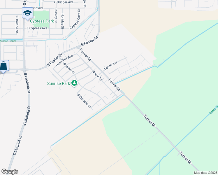 map of restaurants, bars, coffee shops, grocery stores, and more near 3074 Bright Street in Tulare