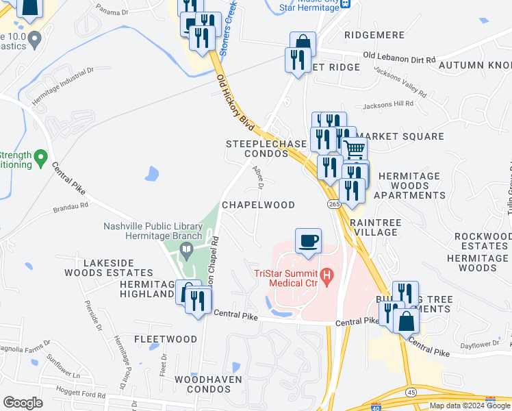 map of restaurants, bars, coffee shops, grocery stores, and more near in Nashville
