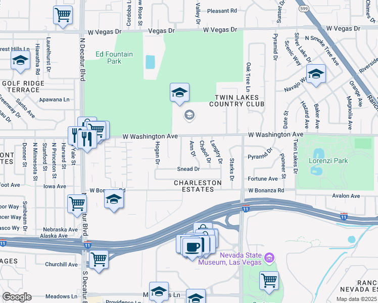 map of restaurants, bars, coffee shops, grocery stores, and more near 809 Ann Dr in Las Vegas
