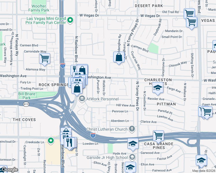map of restaurants, bars, coffee shops, grocery stores, and more near 700 Buttonwood Lane in Las Vegas