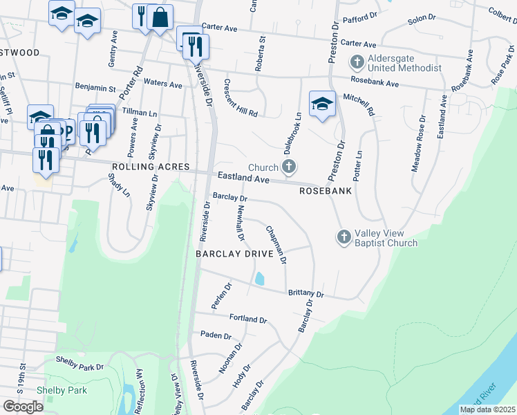 map of restaurants, bars, coffee shops, grocery stores, and more near 2404 Barclay Drive in Nashville