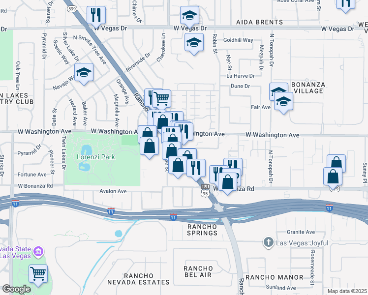 map of restaurants, bars, coffee shops, grocery stores, and more near 820 North Rancho Drive in Las Vegas