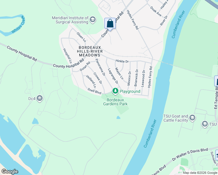 map of restaurants, bars, coffee shops, grocery stores, and more near 3200 Panorama Drive in Nashville