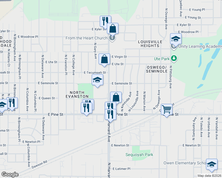 map of restaurants, bars, coffee shops, grocery stores, and more near 1731 North Harvard Avenue in Tulsa