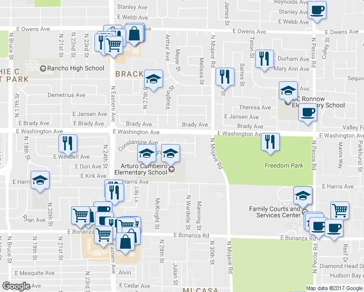 map of restaurants, bars, coffee shops, grocery stores, and more near 2840 Constantine Avenue in Las Vegas
