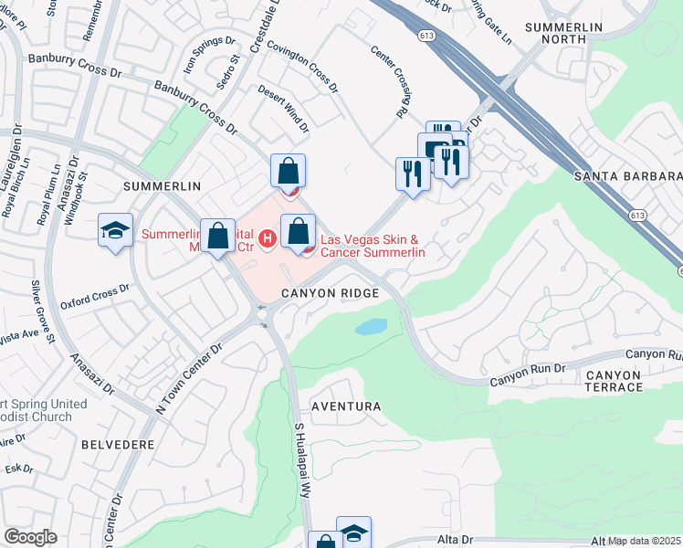 map of restaurants, bars, coffee shops, grocery stores, and more near 621 Summer Mesa Drive in Las Vegas