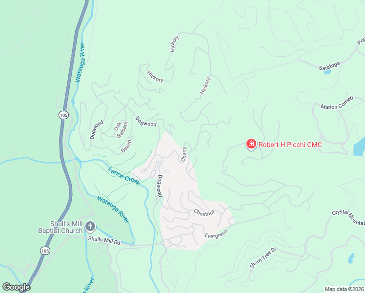 map of restaurants, bars, coffee shops, grocery stores, and more near 183 Cherry Lane in Boone