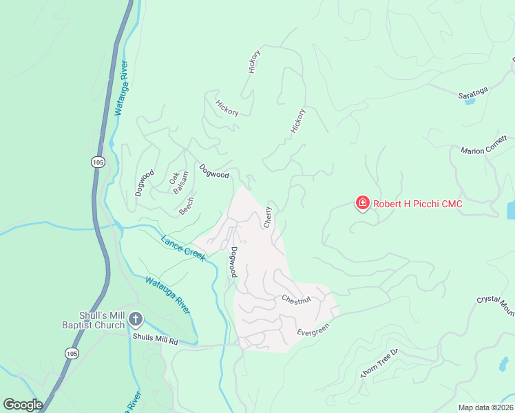 map of restaurants, bars, coffee shops, grocery stores, and more near 183 Cherry in Boone