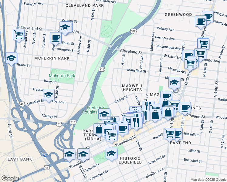 map of restaurants, bars, coffee shops, grocery stores, and more near 317 Neill Avenue in Nashville