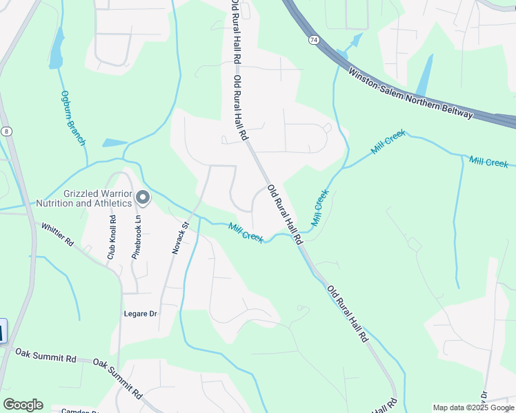 map of restaurants, bars, coffee shops, grocery stores, and more near 209 Creeksedge Court in Winston-Salem
