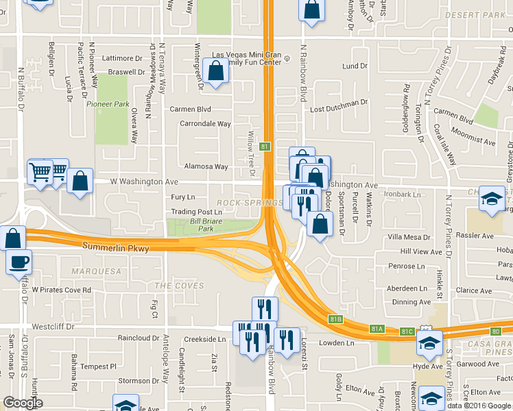 map of restaurants, bars, coffee shops, grocery stores, and more near in Las Vegas