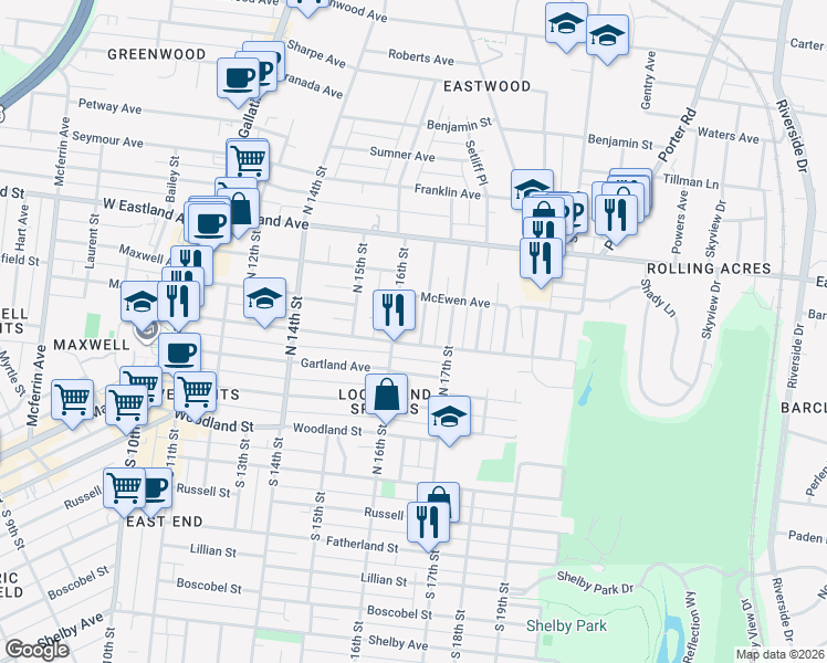 map of restaurants, bars, coffee shops, grocery stores, and more near 402 Rudolph Avenue in Nashville