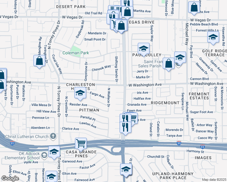 map of restaurants, bars, coffee shops, grocery stores, and more near 6124 Iris Cir in Las Vegas