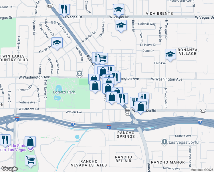 map of restaurants, bars, coffee shops, grocery stores, and more near 831 Belrose Street in Las Vegas