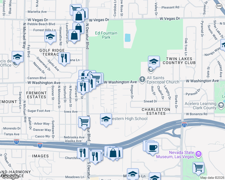 map of restaurants, bars, coffee shops, grocery stores, and more near 806 Sea Pines Lane in Las Vegas