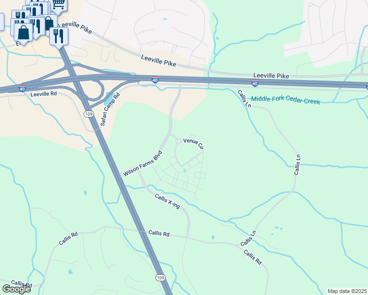 map of restaurants, bars, coffee shops, grocery stores, and more near 1000 Venue Circle in Lebanon