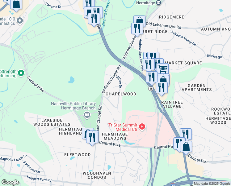 map of restaurants, bars, coffee shops, grocery stores, and more near in Nashville