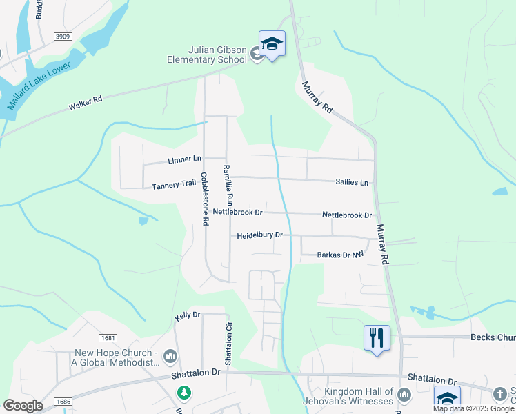 map of restaurants, bars, coffee shops, grocery stores, and more near 2235 Nettlebrook Drive in Winston-Salem