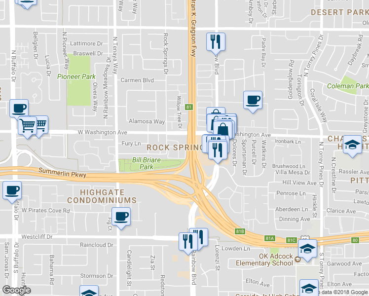 map of restaurants, bars, coffee shops, grocery stores, and more near in Las Vegas