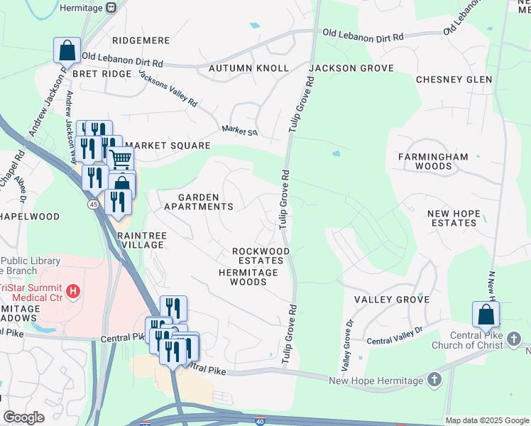 map of restaurants, bars, coffee shops, grocery stores, and more near 420 Elegance Way in Nashville