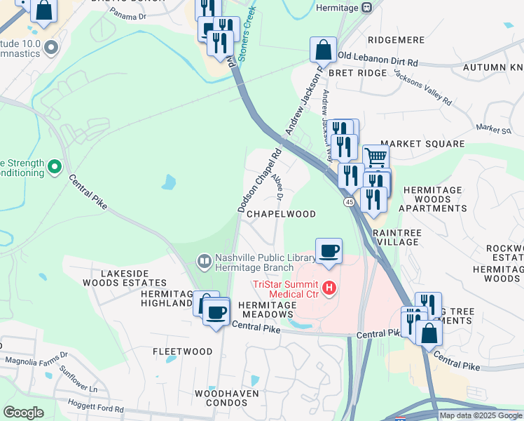 map of restaurants, bars, coffee shops, grocery stores, and more near in Nashville