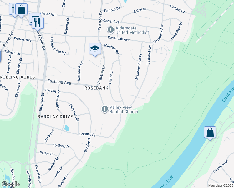 map of restaurants, bars, coffee shops, grocery stores, and more near 900 Mitchell Road in Nashville