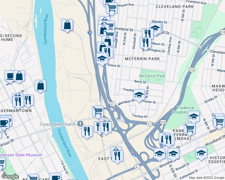 map of restaurants, bars, coffee shops, grocery stores, and more near 660 Joseph Avenue in Nashville